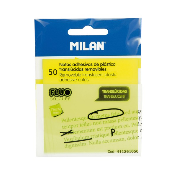 Bloc 50 notas adhesivas translúcidas amarillo fluo 76 x 76 mm (pack 6 unidades)