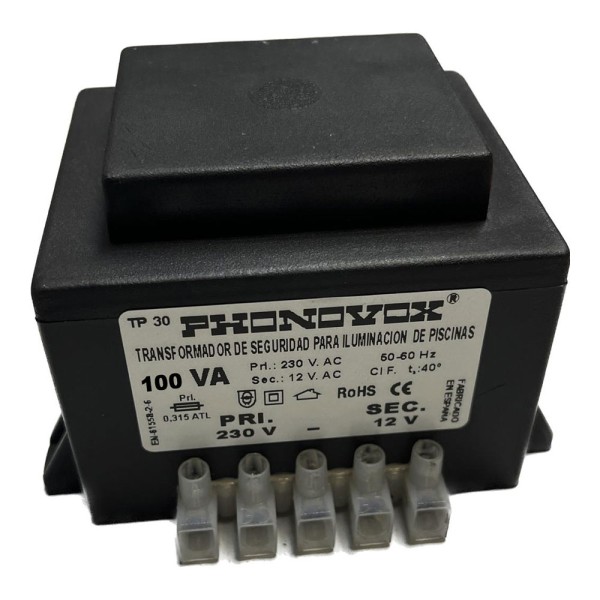 Transformador pool 100va 230/12v 50-60hz. ip-00 regleta tp31100