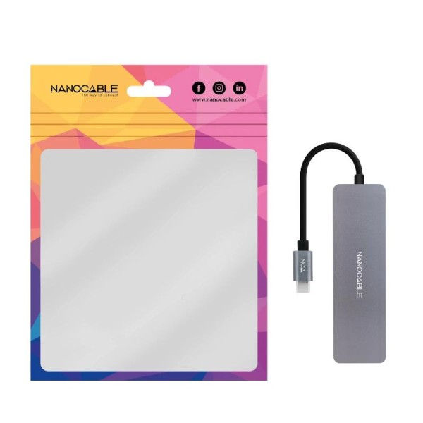 Nanocable hub usb-c a 3xusb 3.0/h+1xusb-c/h